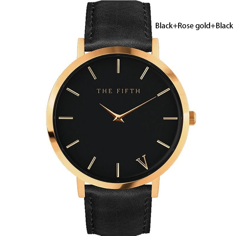 The FIFTH Watch Leather Simple Women Quartz Analog Band(Gold + Black )