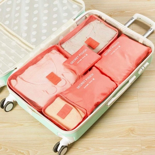 6 pcs/Set Travel Bag Large Capacity Storage Bags for Waterproof Clothing Organizer (Watermelo )