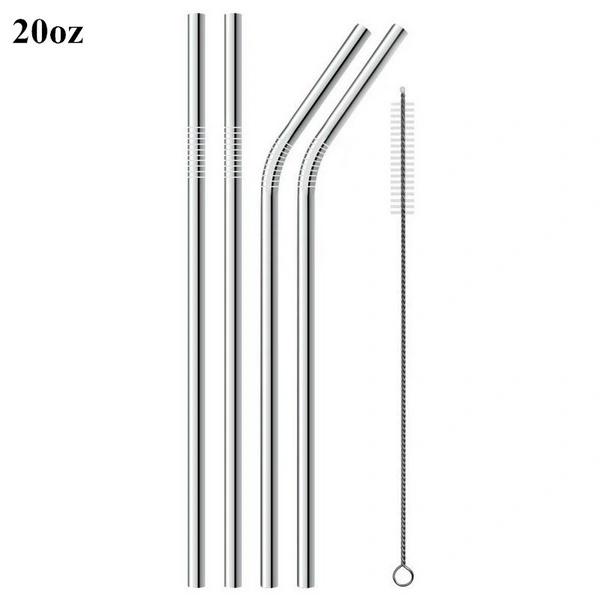 New Stainless Steel Metal Drinking Straw 4 Reusable Straws + 1 Cleaner Brush Kit