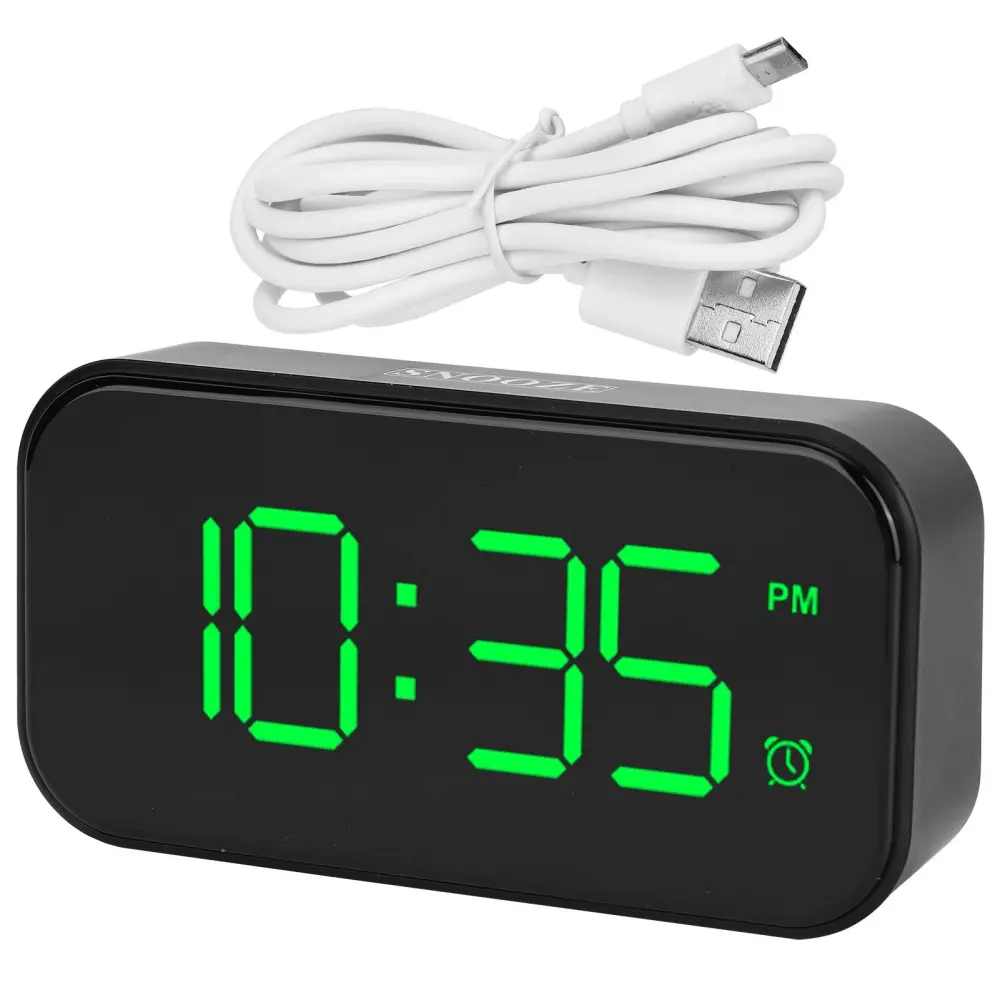 USB LED Digital Touch Alarm Clock 12 / 24H Portable Bedside Clock for Travel Home (Green)