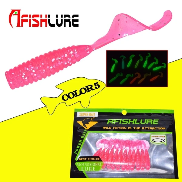 12 Pcs, Luminous Night Fishing Soft Bait Cuttle Tail Grub Soft Shad 45 mm/1.2g (#5)