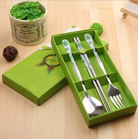 Home Kitchen Portable Picnic Stainless Steel  Fork Spoon Chopsticks Tableware Sets (Purple)