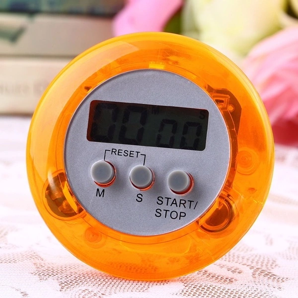 Mini Round LCD Digital Cooking Home Kitchen Countdown UP Timer Alarm (Orange)