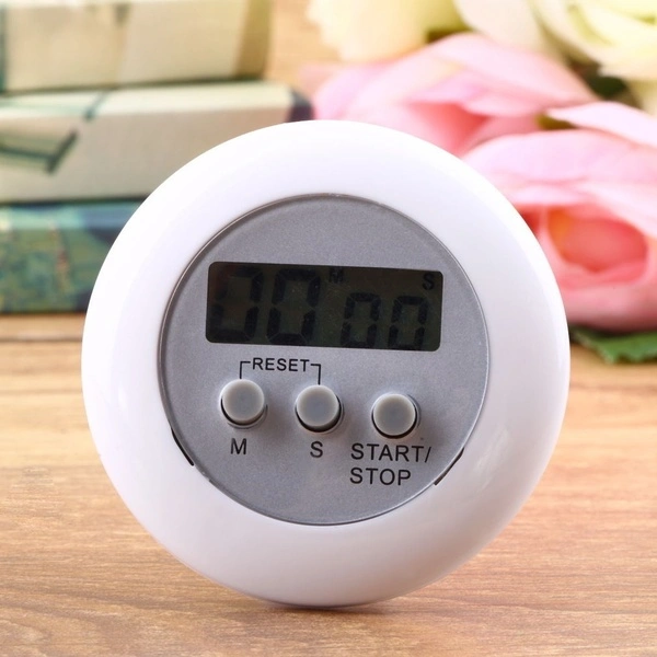 Mini Round LCD Digital Cooking Home Kitchen Countdown UP Timer Alarm (White)