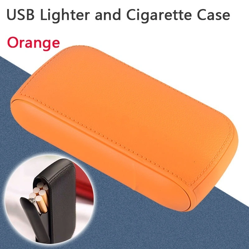 Integrated Cigarette Case Lighter Ultrathin Portable Waterproof Cigarette Lighter-Orange