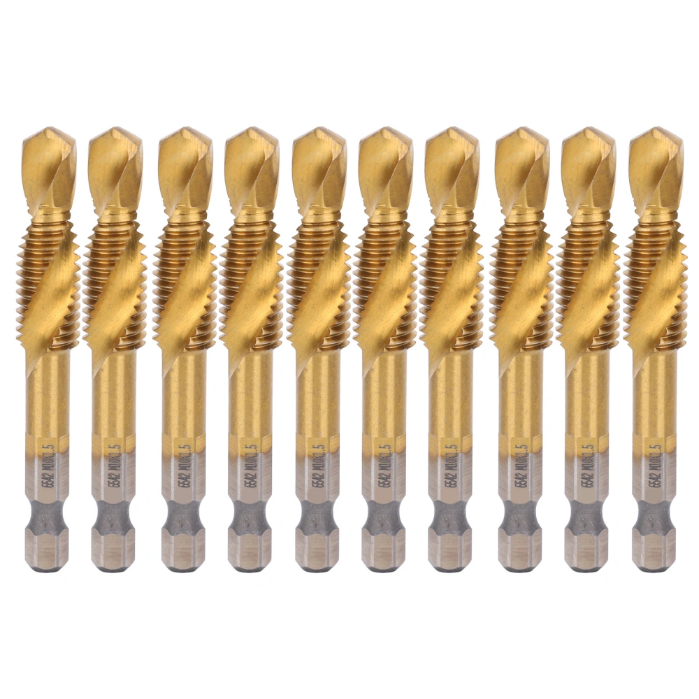 10Pcs Tap Bits Ti Coated M10 HSS Drill 6??Angle Shank Tapping Tool Screw Machine Accessory