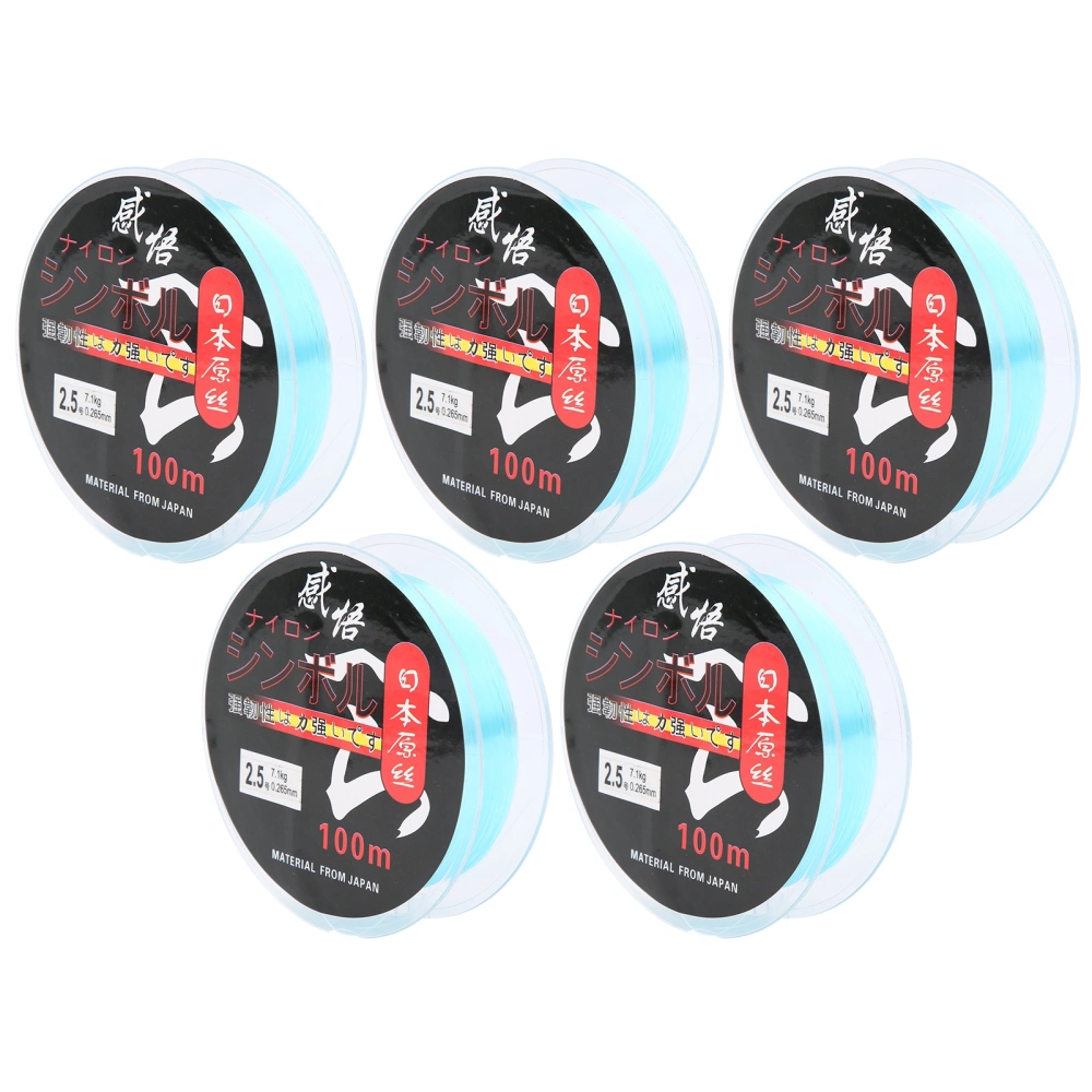 5Pcs Wear Resistant Low Stretch 2.5# Main Line Nylon Sea Fishing Line Tackle 100M