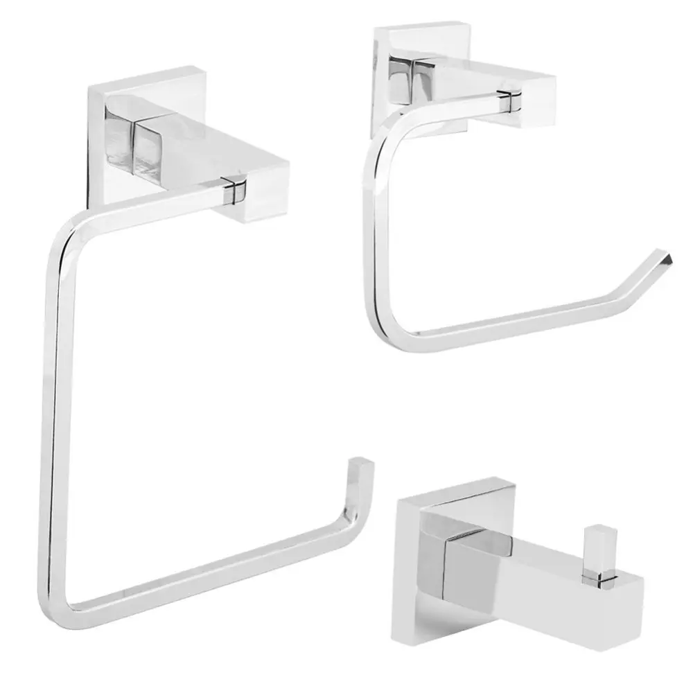 3Pcs/set Chrome Bathroom Accessory Sets Toilet Roll Holder Towel Robe Hook Wall Mounted