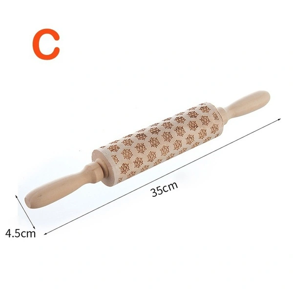 Wooden Embossed Dough Engraved Pastry Christmas Cake Cookies Baking Tool Stick (C)