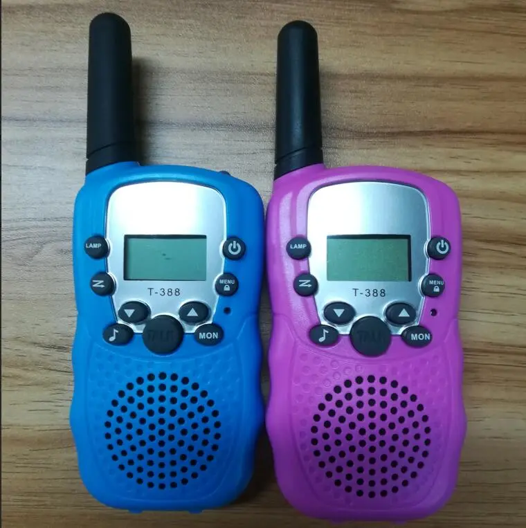 2Pcs T-388 Mini Children Walkie Talkie UHF462-467MHz LCD Display Two Way Radio（Red+Blue)