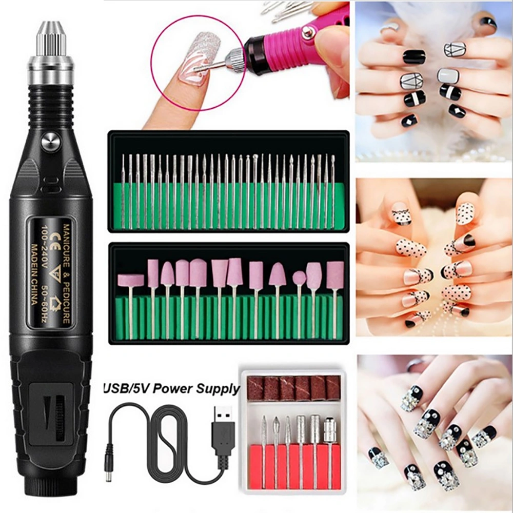 Nail File Art Drill File Acrylic Manicure Pedicure Electric Machine Tool Kits (Black)
