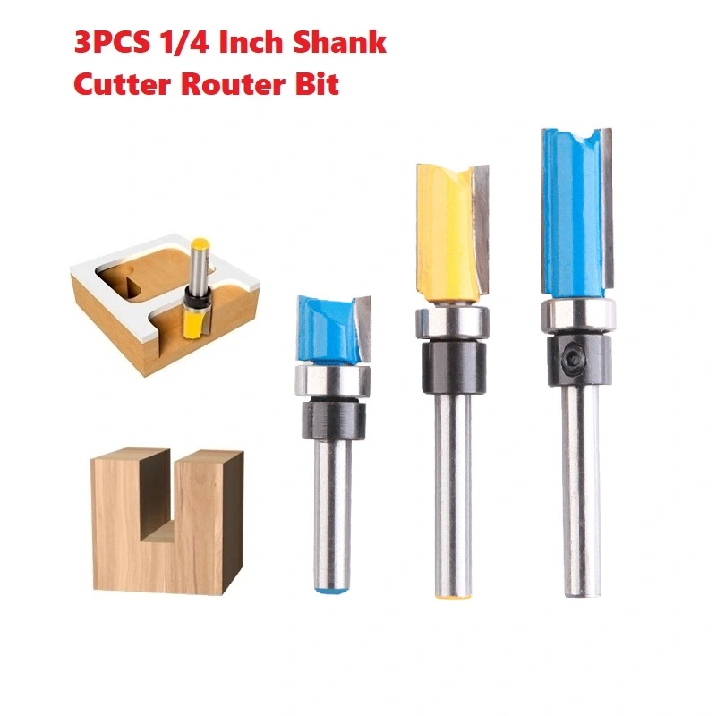 3PCS 1/4 Inch Shank Cutter Router Bit Trimming Woodworking Milling Cutter Dual Blades