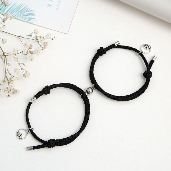 DIY Couple Bracelet Rope Couple Magnetic Bracelet Lover Jewelry (A Pair Of Black)