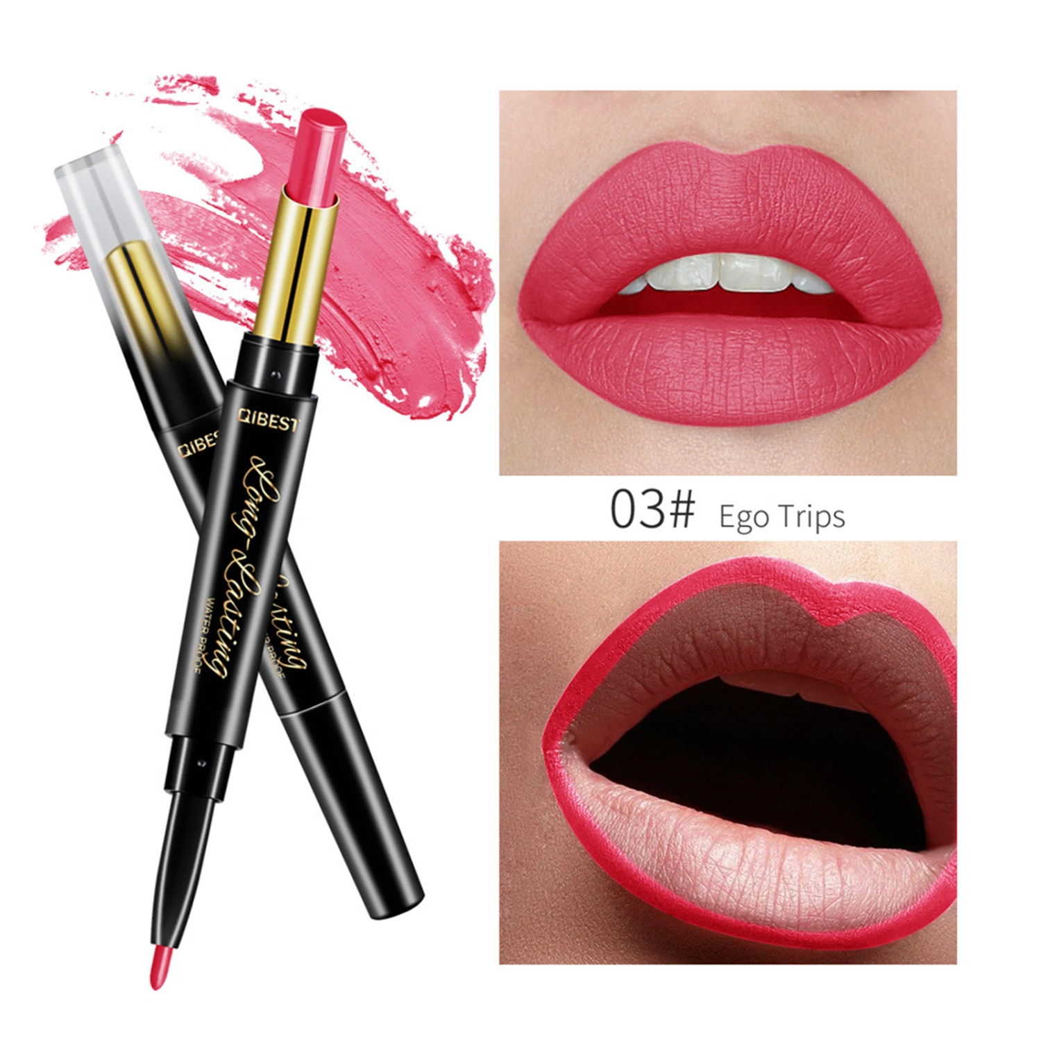 Double-head Lipstick Pen Moisturizing Matte Lipstick + Lip Liner Rotating Lip Liner L18074(03#)