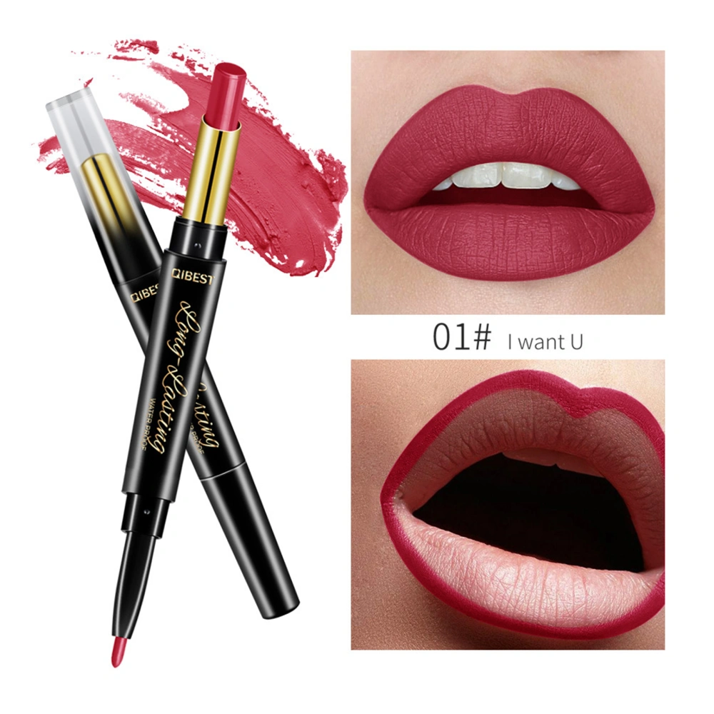 Double-head Lipstick Pen Moisturizing Matte Lipstick + Lip Liner Rotating Lip Liner L18074(01#)