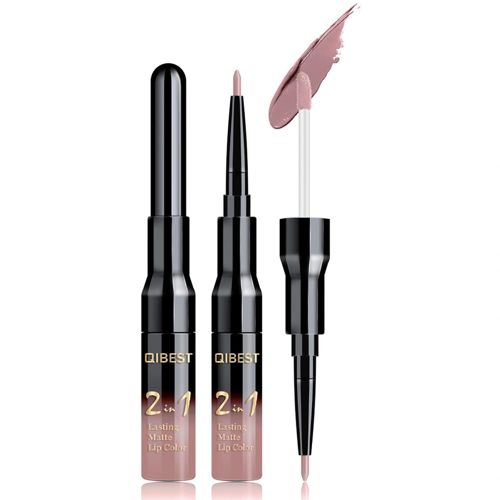 2 in 1 Double Head Matte Lip Gloss & Lip Liner Waterproof Nude Lipstick Set L18086(06#)