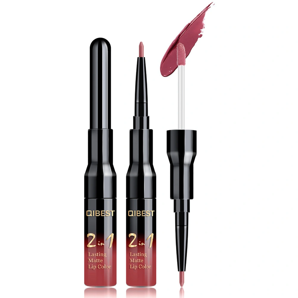 2 in 1 Double Head Matte Lip Gloss & Lip Liner Waterproof Nude Lipstick Set L18086(13#)