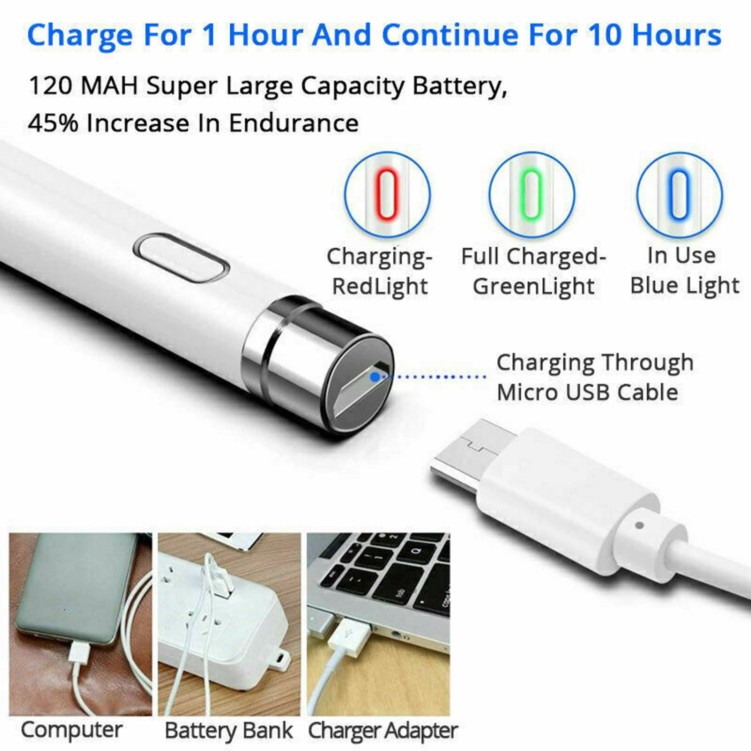 Pencil Stylus For Apple Ipad / Iphone / Samsung Computer Machine Touch Pen White