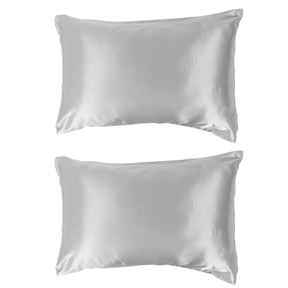 2pcs 75 x 150D Satin Silk Pillowcase Soft Pillow Cover With Envelope Sealed Beddings Silver