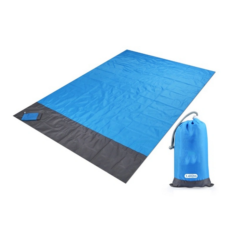 Summer Waterproof Pocket Beach Blanket Folding Camping Mat Mattress (Blue+Grey)