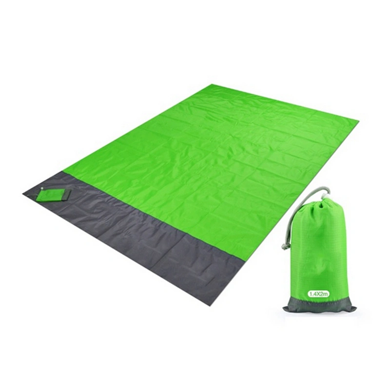 Summer Waterproof Pocket Beach Blanket Folding Camping Mat Mattress (Green+Grey)