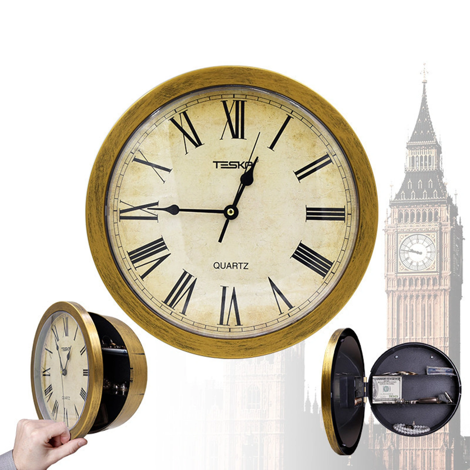 Vintage Wall Clock Safe Box Secret Storage Box Wall Clock Safe Money Jewelry Valuables Storage