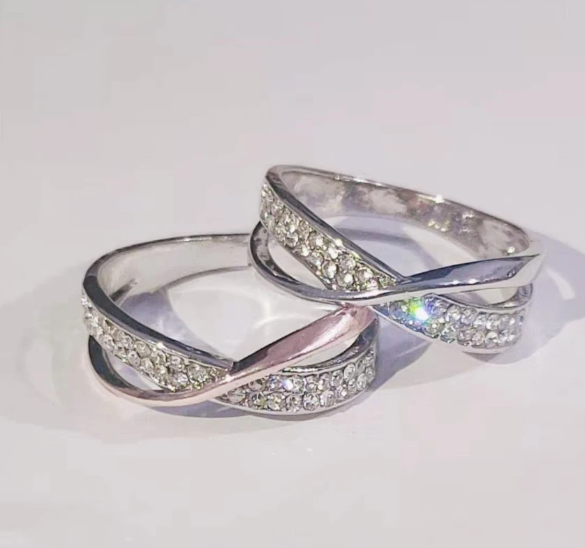 Ring 925 Sterling Cross Rose Gold Ring Diamond Ring (Silver No. 7)
