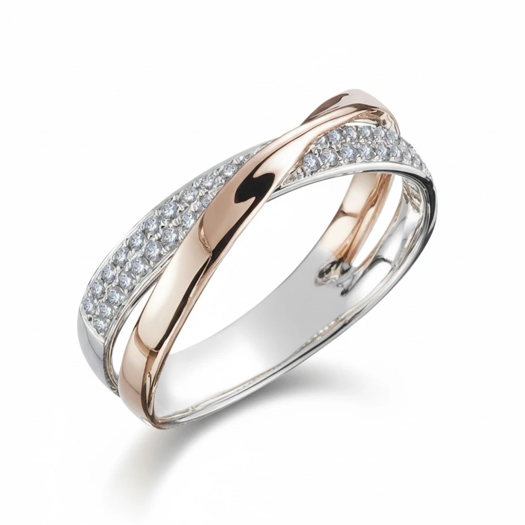 Ring 925 Sterling Cross Rose Gold Ring Diamond Ring (Silver No. 7)
