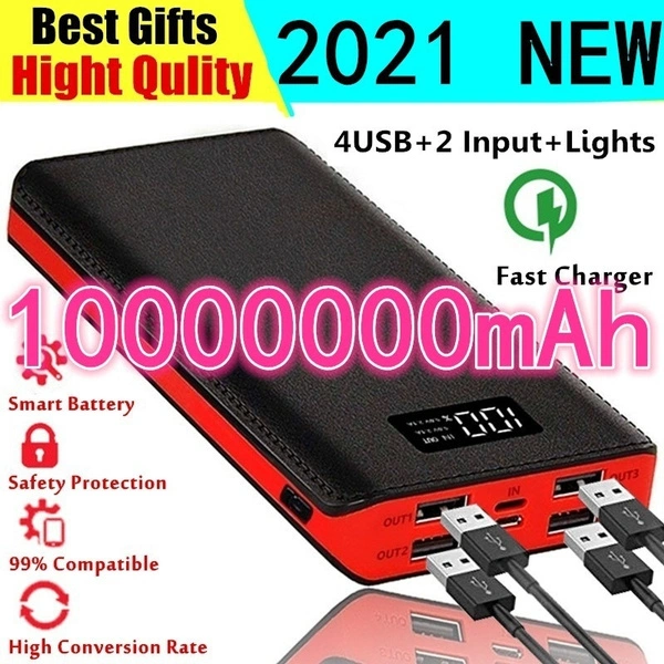Power Bank Portable Battery Pack 3USB/4 Output Huge Capacity Battery (White Gray 9600mAh)