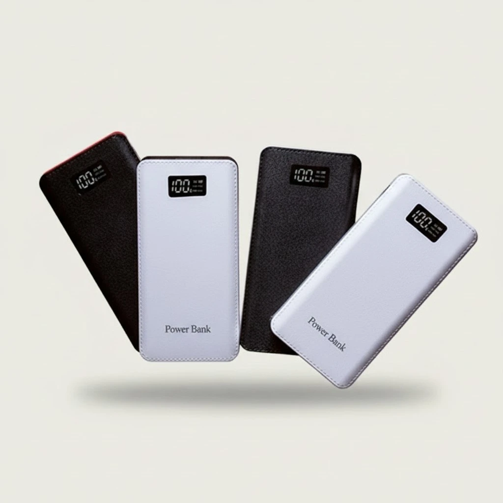 Power Bank Portable Battery Pack 3USB/4 Output Huge Capacity Battery (White Gray 9600mAh)