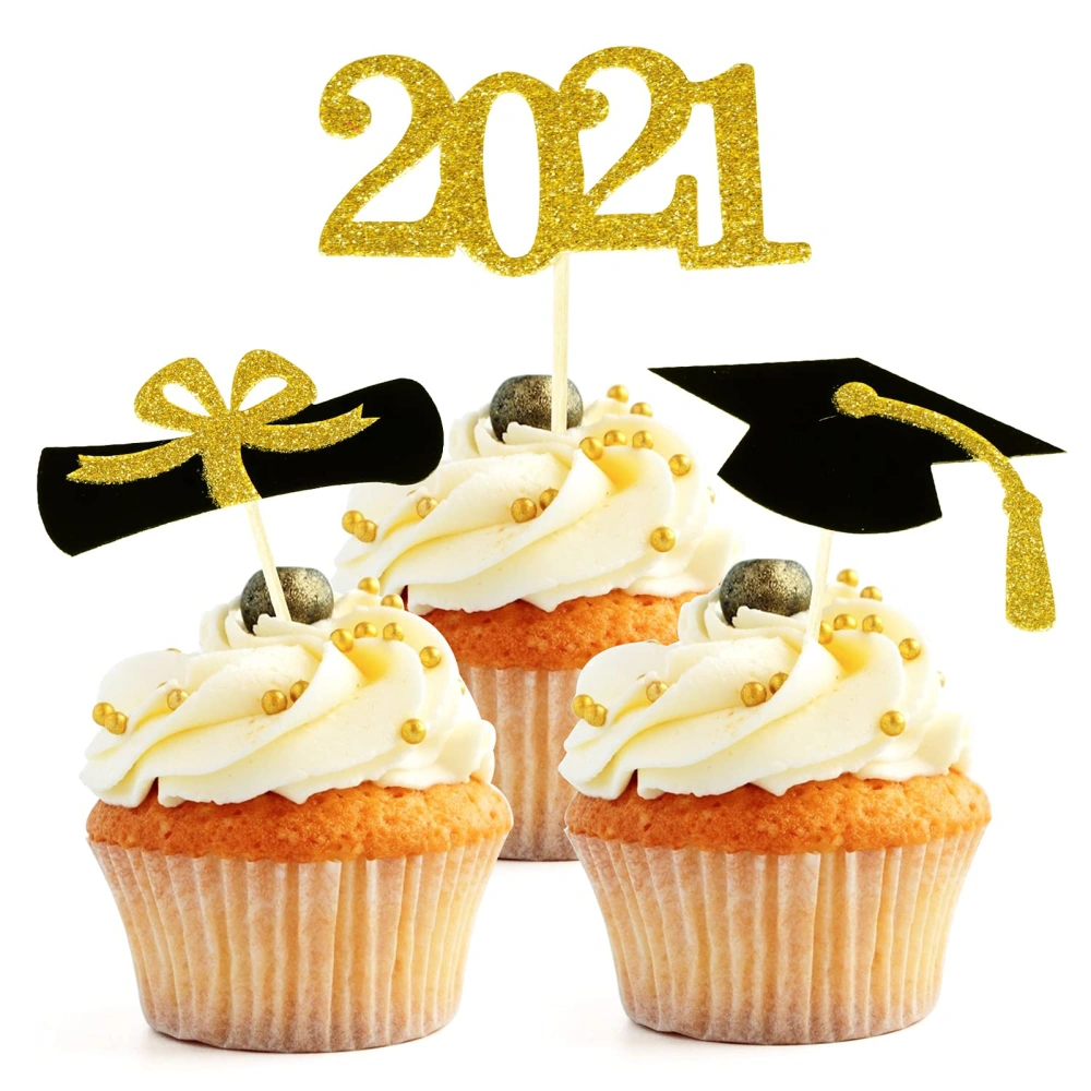 72pcs 2021 Graduation Cupcake Toppers Mini Cake Decorations Graduation Party Supplies (72pcs)