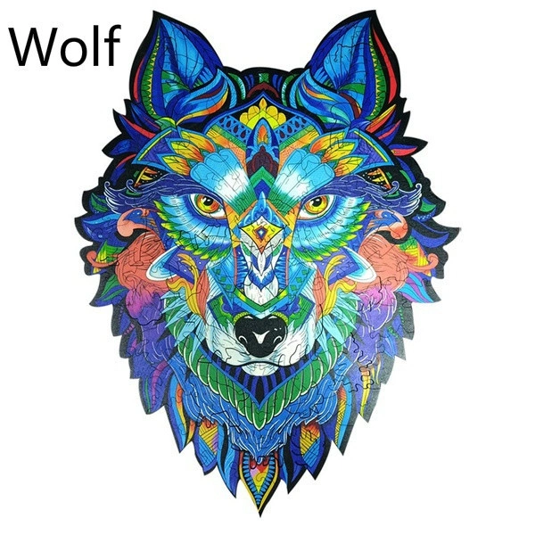 Wooden Jigsaw Puzzles - Unique Shape Jigsaw Pieces Best Gift for Adults and Kids (A4 Wolf)