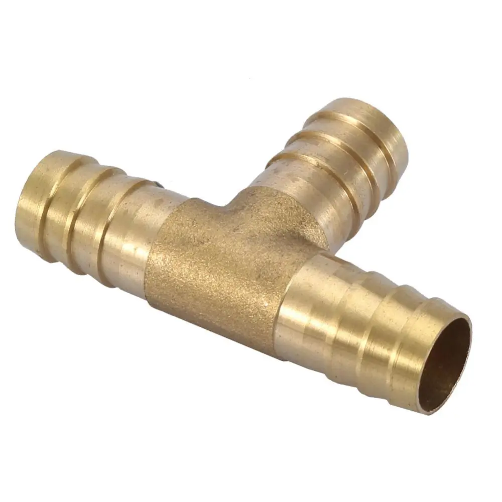 Brass T 3-Way Hose Barbed Joiner Fitting Connector Air Water Gas (14mm 5pcs)