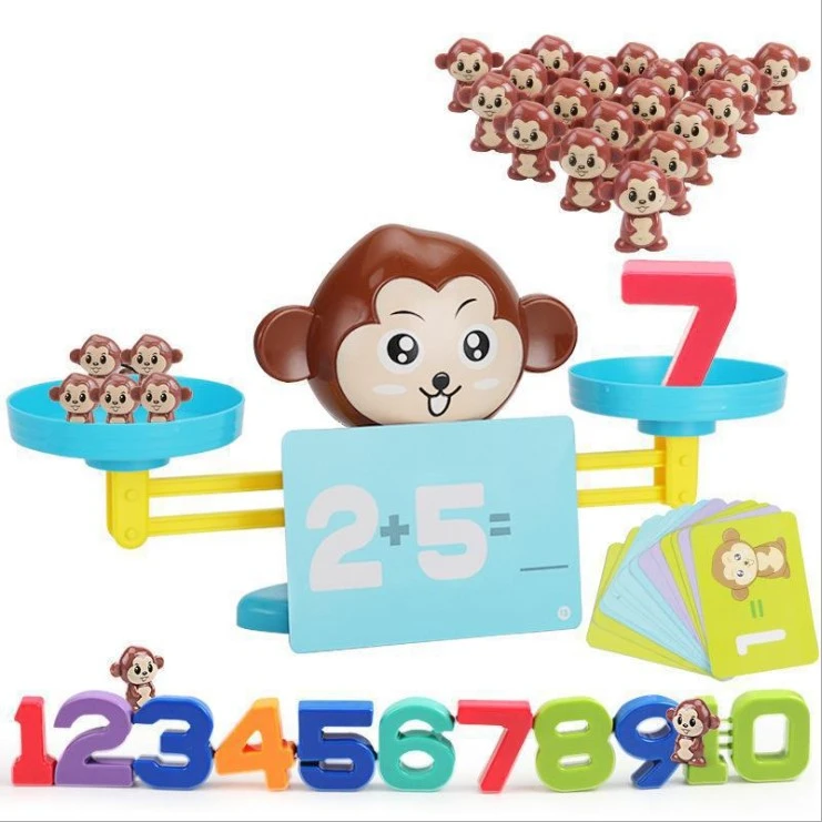 Montessori Math Match Game Monkey Balance Scale Counting Toy Kids Educational Toy(Brown Monkey)