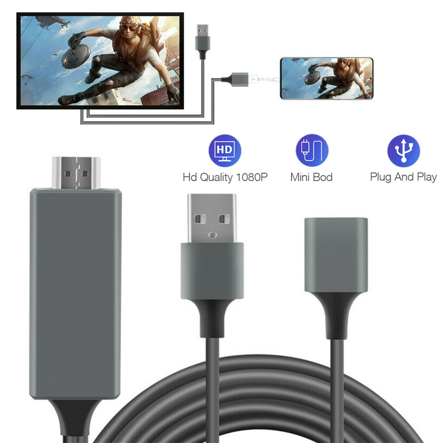 1080P HD HDMI Mirroring Cable Phone to TV HDTV Adapter for iPhone/ iPad/ Android