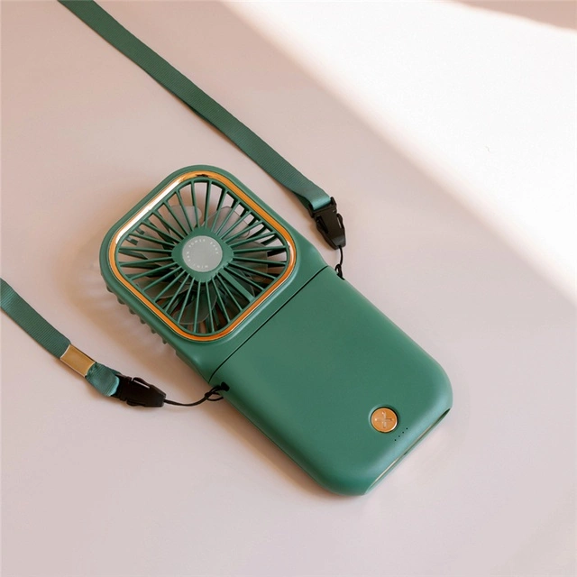 USB Portable Folding Fan Mini Hanging Neck Fan 3 Speed Adjustable Sports Cooling Fans (Green)