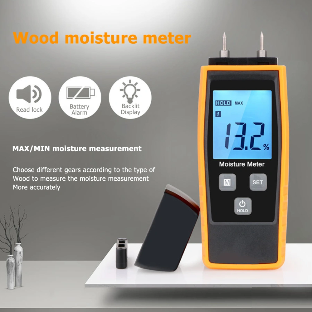 RZ660 Digital Wood Moisture Meter 0-80% Moisture Tester Detector with LCD Backlight Display