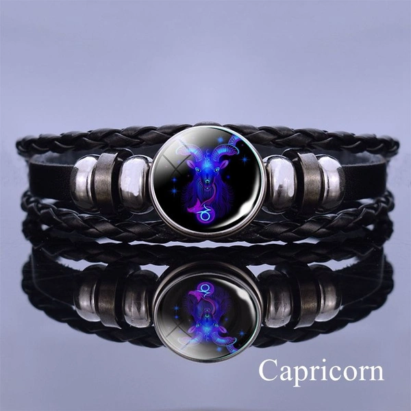 12 Constellations Bracelet Zodiac Signs Black Weave Bangles Constellation Jewelry (Capricom)