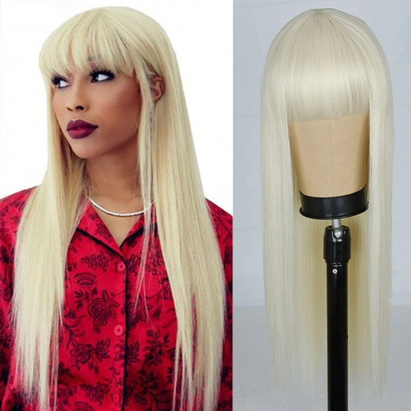 Long Straight Wig with Bangs Synthetic Hair Wigs Heat Resistant Wigs (Beige)