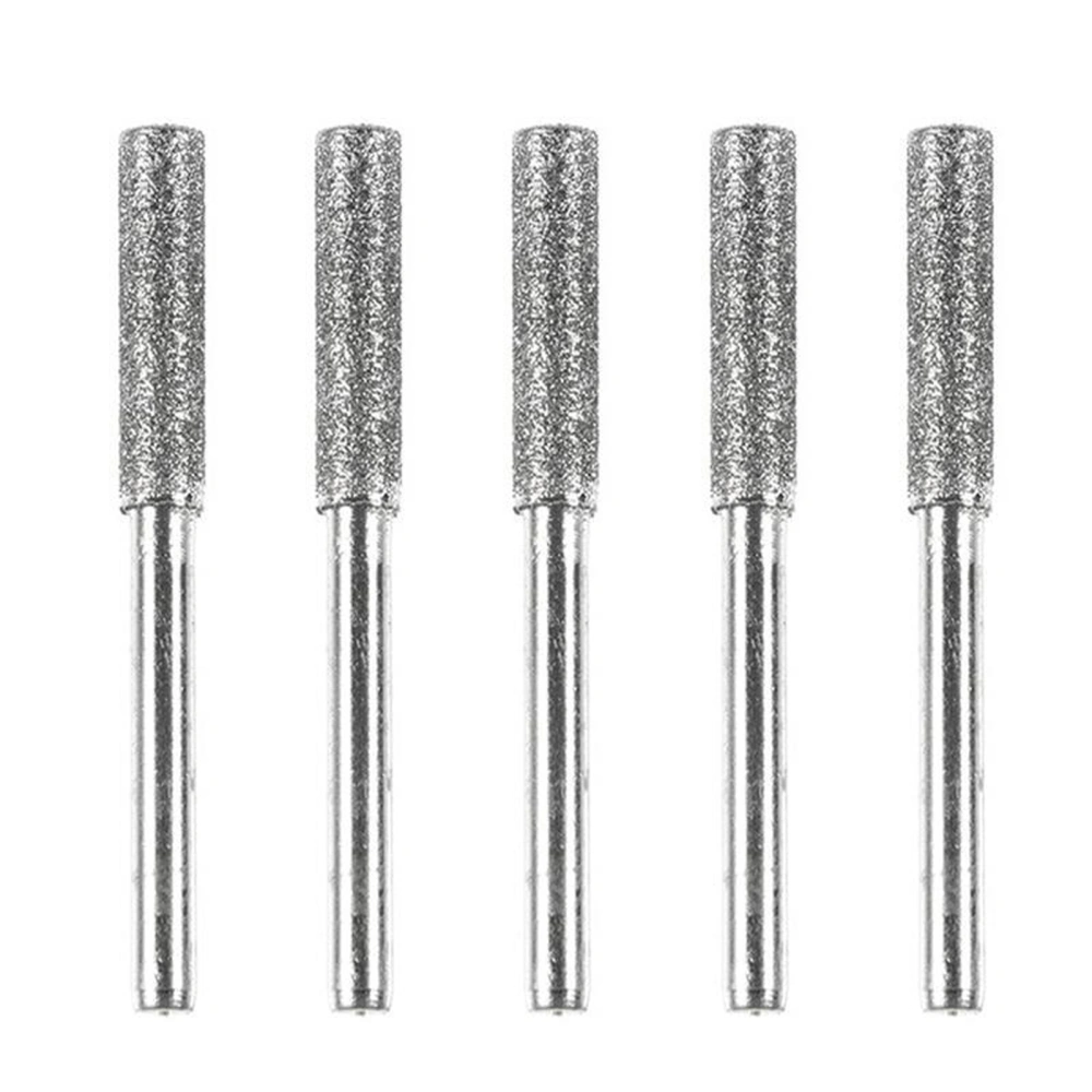 5pcs Diamond Coated Cylindrical Burr Chainsaw Sharpener Stone Chain Saw Grinding Tools (3*4mm)