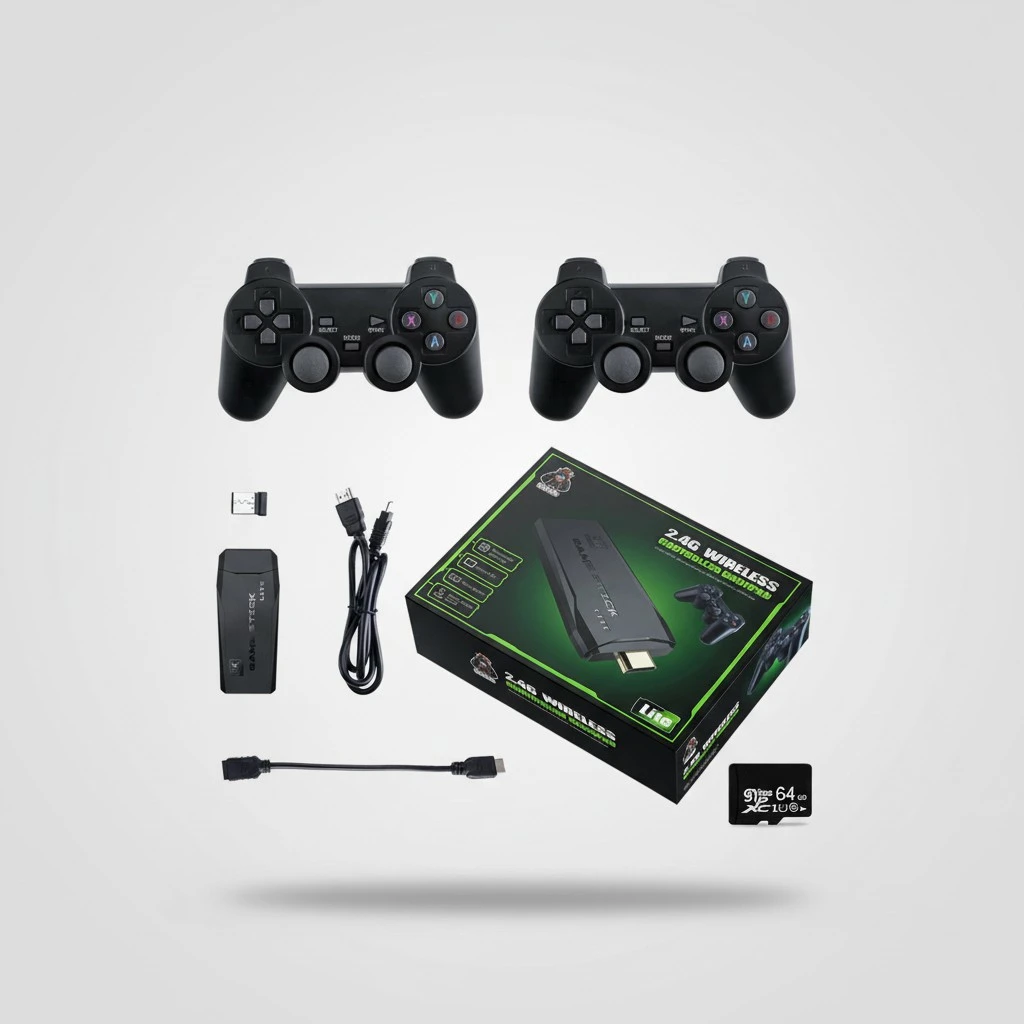 4K TV Video Game Console with 2.4G Wireless Controller Retro Game Console w/2pcs Gamepad (64G)