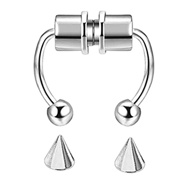 Faux Septum Rings Fake Piercing Clip on Nose Hoop Rings Horseshoe Nose Rings (Silver)
