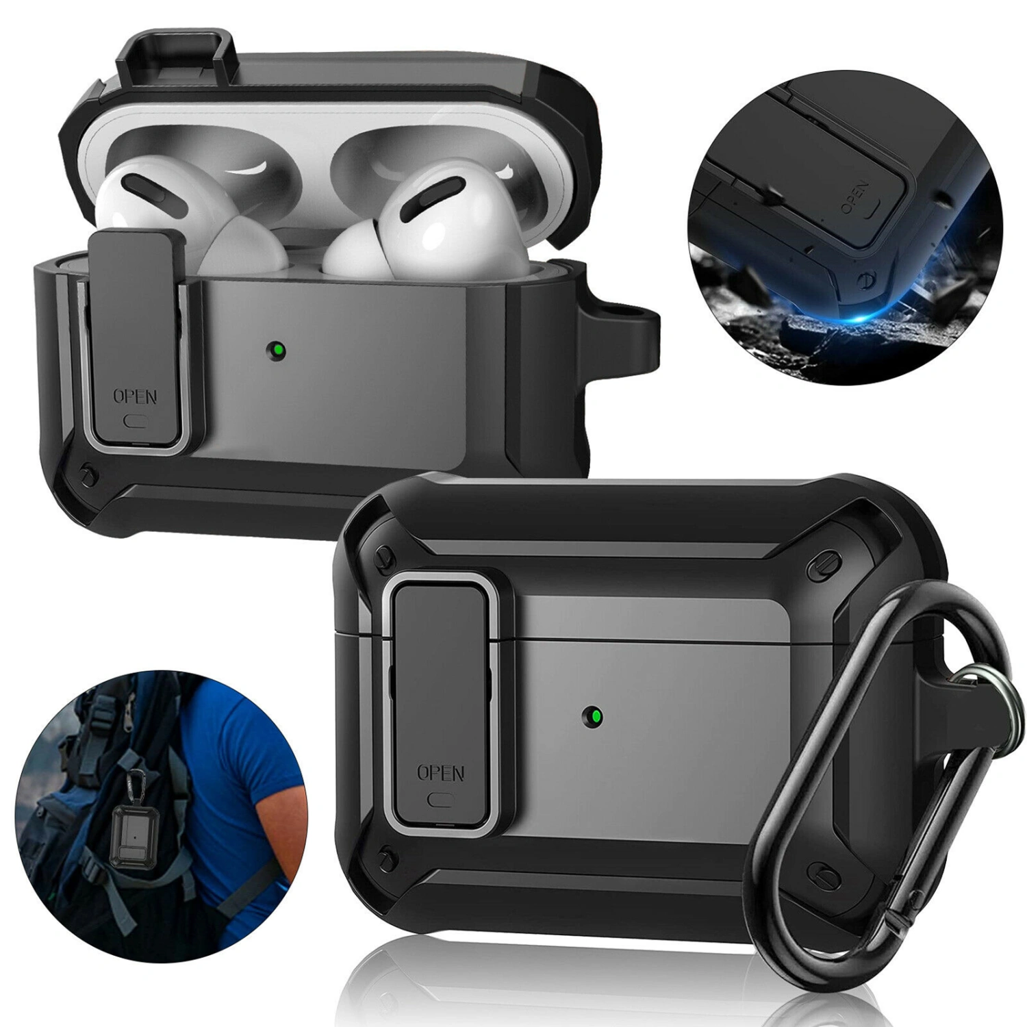 Protective Case for Apple AirPods Pro 2019 Protective Cover + Keychain Clip Shockproof Skin