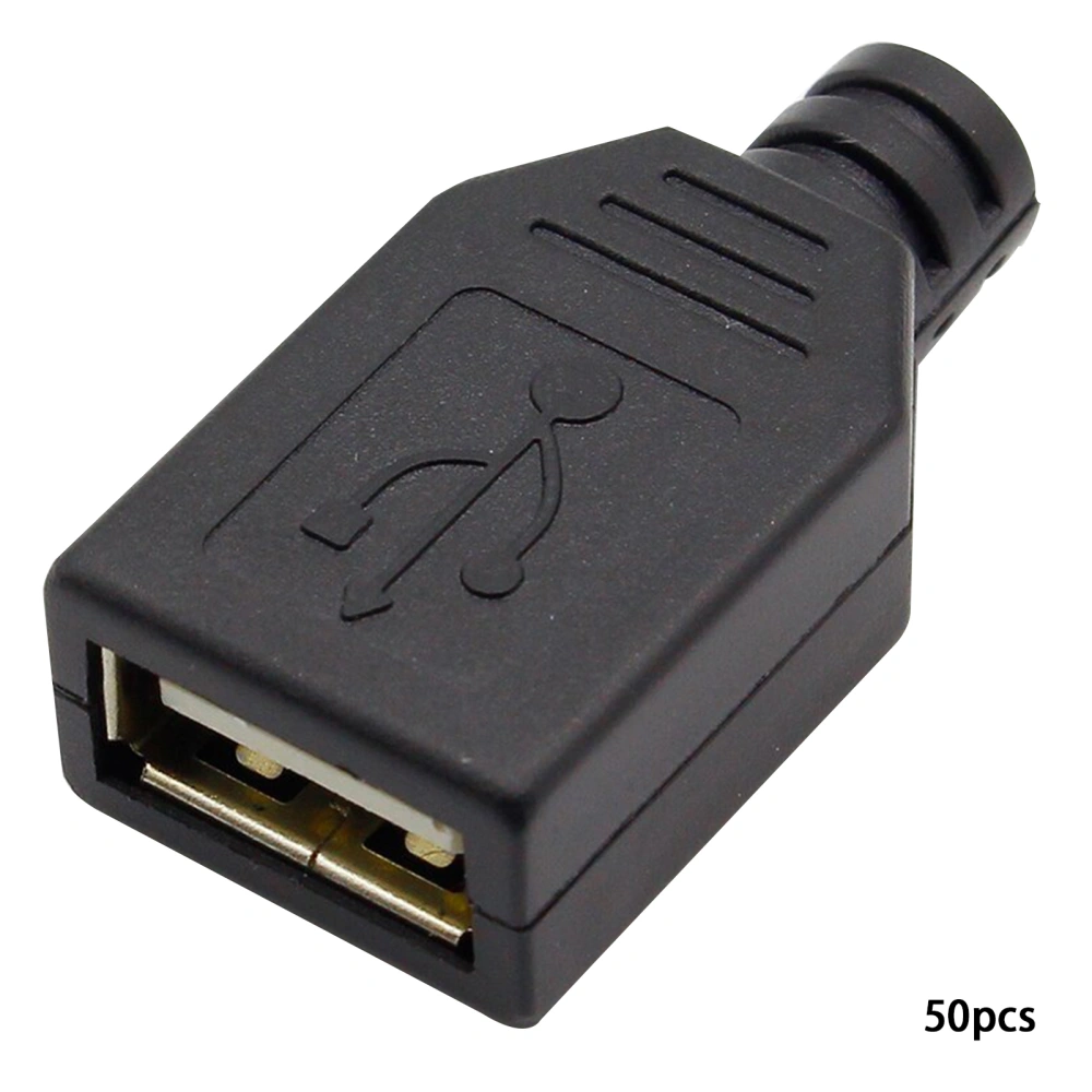 50pcs/lot Type A Female USB 4 Pin Plug Socket Connector with Black Plastic Cover Components