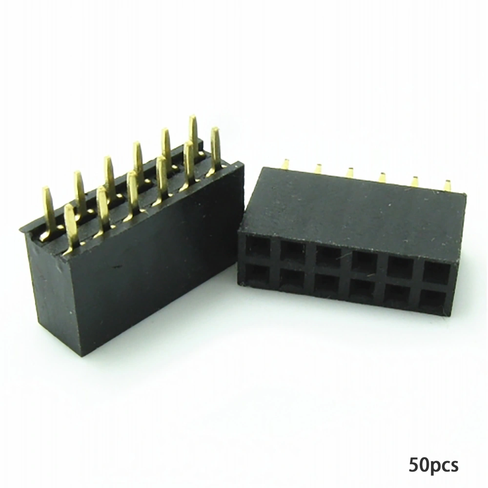 50pcs Double Row Pin Female Header Strip Kits 2.54mm Pitch PCB Socket Connector Strip (2x6 Pin)