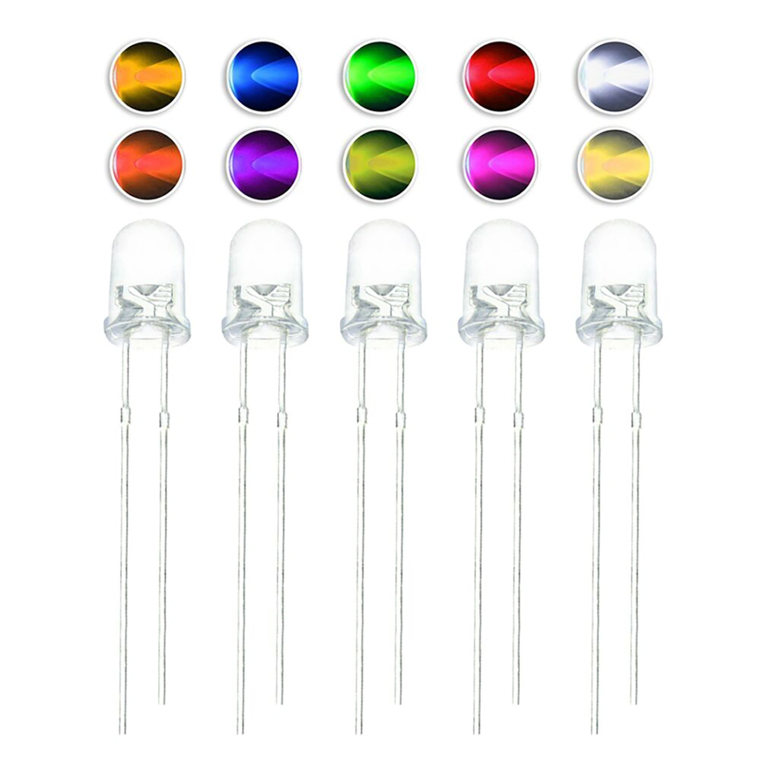 200pcs 5mm Round Head LED Diode 2Pin Light Emitting Diode (White 5mm)