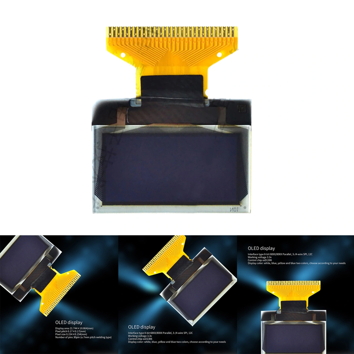 0.96 inch OLED Display SSD1306IIC Interface 30Pin 128*64 LCD Screen Board Yellow Blue Color