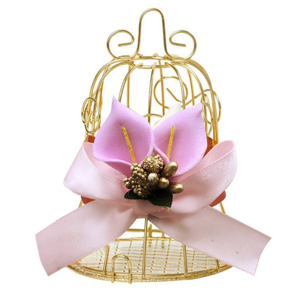 Candy Box Wrought Iron Bird Cage Gift Box Sugar Box Decor for Wedding Festival Supplies (Pink)