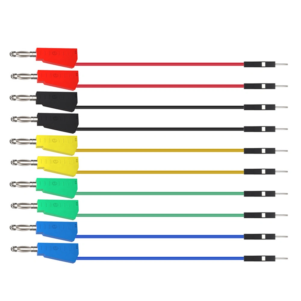 10pcs Stackable Banana Plug to Breadboard Male Jumper Wires Soft Flexible Silicone Test Leads