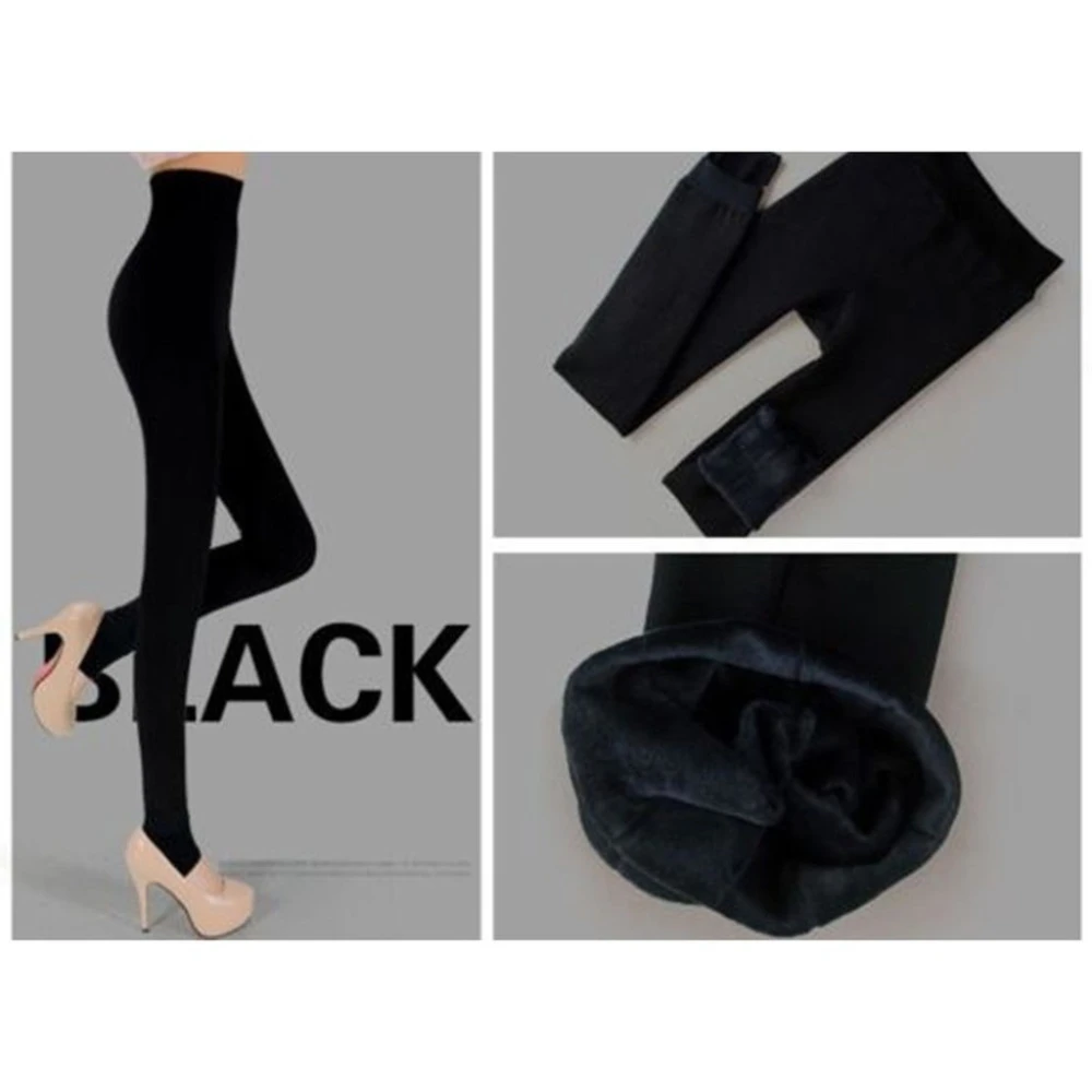 Women Winter Thick Warm Sexy Pants Fleece Lined Thermal Stretchy Slim Skinny Leggings (Black)